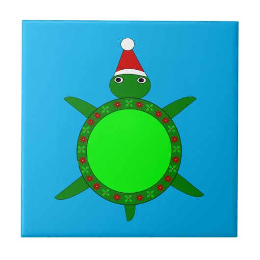 Kute kerstschildpad met Flowery Shell Tegeltje (Voorkant)
