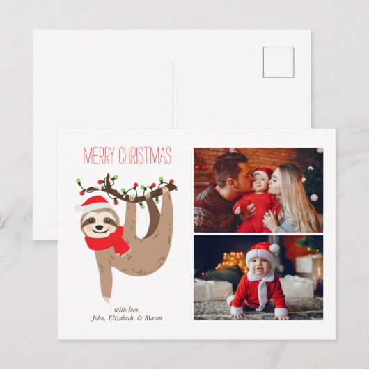 Kute kerstsleuf 2 fotocollage feestdagenkaart (Voorkant / Achterkant)