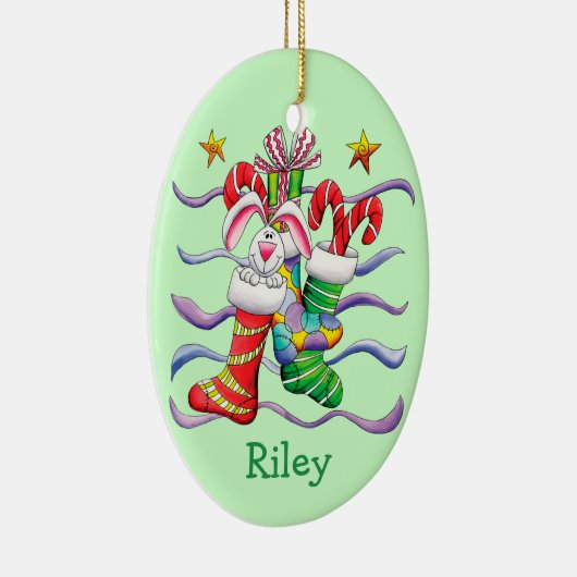 Kute kerststaart Bunny Personalized Keramisch Ornament (Rechts)