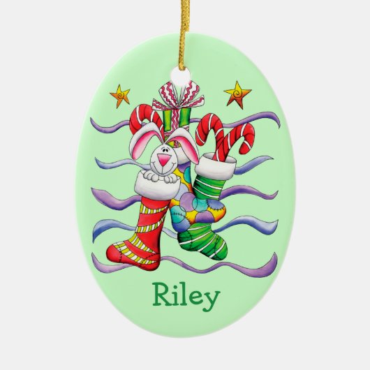 Kute kerststaart Bunny Personalized Keramisch Ornament (Voorkant)