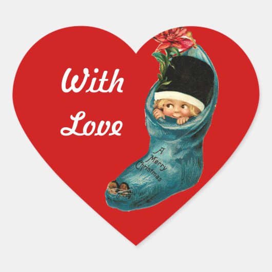 Kute kerststop en klein kind, rood hart sticker (Voorkant)