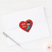 Kute kerststop en klein kind, rood hart sticker (Envelop)