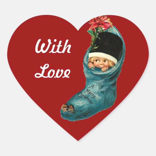 Kute kerststop en klein kind, rood hart sticker (Voorkant)