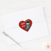 Kute kerststop en klein kind, rood hart sticker (Envelop)