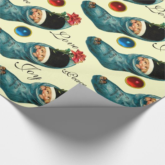 Kute kerststop, klein kind, crème cadeaupapier (Hoek)