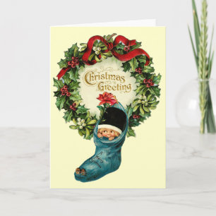 Kute kerststop, klein kind, mistletoes feestdagen kaart