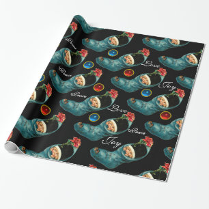 Kute kerststop, klein kind, rode bloem cadeaupapier
