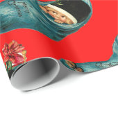 Kute kerststop, klein kind, rode bloem cadeaupapier (Rol Hoek)