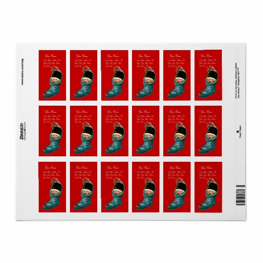 Kute kerststop, klein kind, wit rood etiket (Full Sheet)