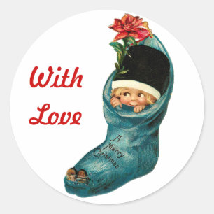 Kute kerststop, klein kind, wit rood ronde sticker