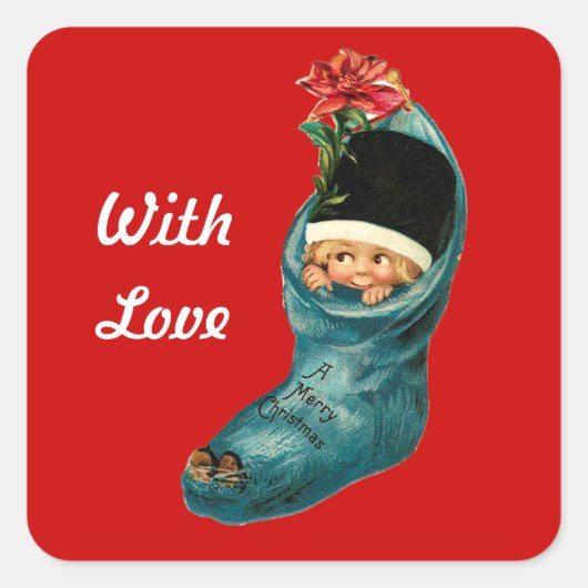 Kute kerststop, klein kind, wit rood vierkante sticker (Voorkant)