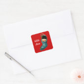 Kute kerststop, klein kind, wit rood vierkante sticker (Envelop)