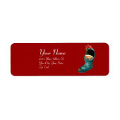 Kute kerststop, klein rood kind blauw etiket (Voorkant)