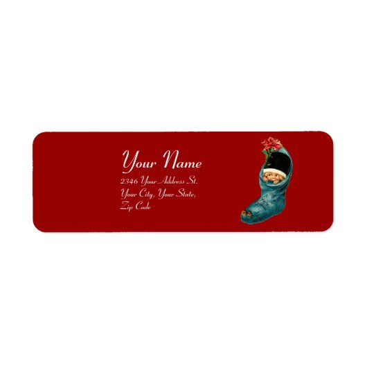 Kute kerststop, klein rood kind blauw etiket (Voorkant)