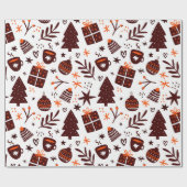 Kute kerstsymbolen patroon op wit cadeaupapier (Vlak)