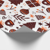 Kute kerstsymbolen patroon op wit cadeaupapier (Hoek)