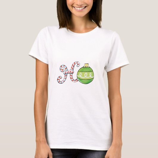 Kute kersttekst, Ho in Ornamenten met snoepsuikerr T-shirt (Voorkant)