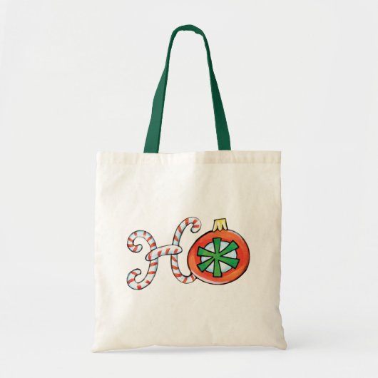 Kute kersttekst, Ho in Ornamenten met snoepsuikerr Tote Bag (Voorkant)