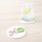 Kute kersttekst, Ho in Ornamenten met snoepsuikerr Zandsteen Onderzetter (Zijkant)