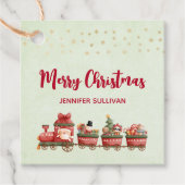 Kute kersttrein met speelgoed bedankjes labels (Voorkant)