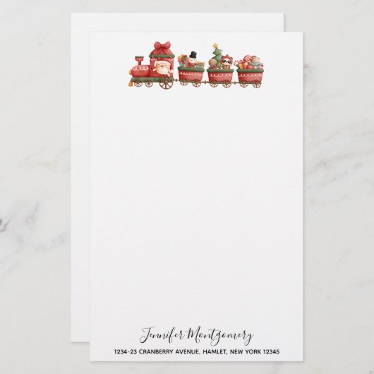 Kute kersttrein met speelgoed briefpapier (Voorkant / Achterkant)