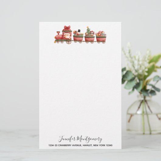 Kute kersttrein met speelgoed briefpapier (Staand voorkant)