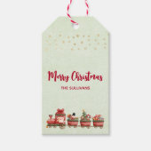 Kute kersttrein met speelgoed cadeaulabel (Voorkant)