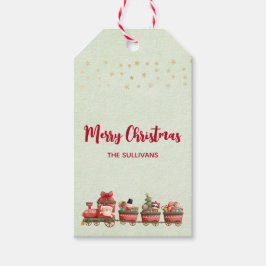 Kute kersttrein met speelgoed cadeaulabel