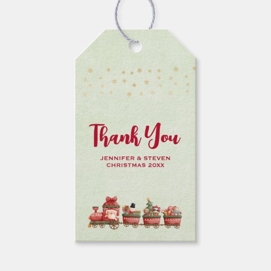 Kute kersttrein met speelgoed cadeaulabel (Voorkant)