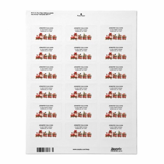 Kute kersttrein met speelgoed etiket (Full Sheet)