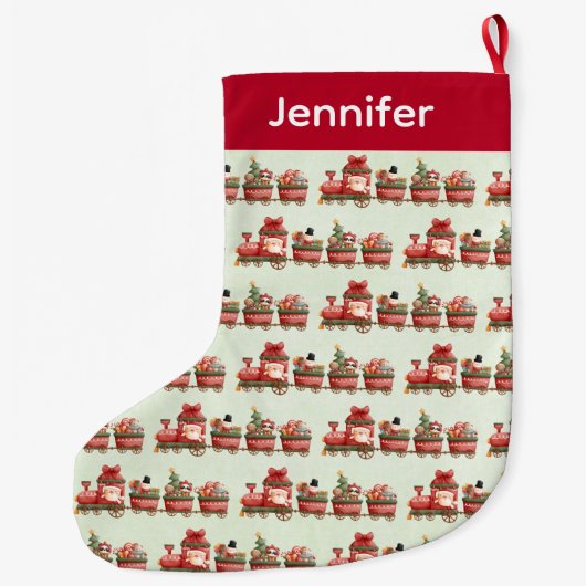 Kute kersttrein met speelgoed grote kerstsok (Achterkant)