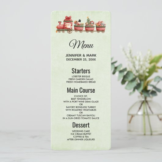 Kute kersttrein met speelgoed kaart (Staand voorkant)