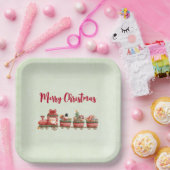 Kute kersttrein met speelgoed papieren bordje (Feest)