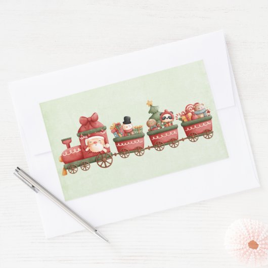 Kute kersttrein met speelgoed rechthoekige sticker (Envelop)