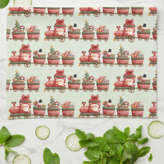 Kute kersttrein met speelgoed theedoek (Gevouwen)