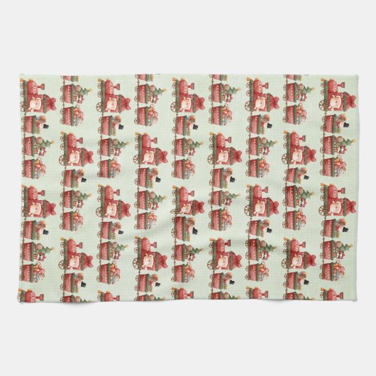 Kute kersttrein met speelgoed theedoek (Horizontaal)