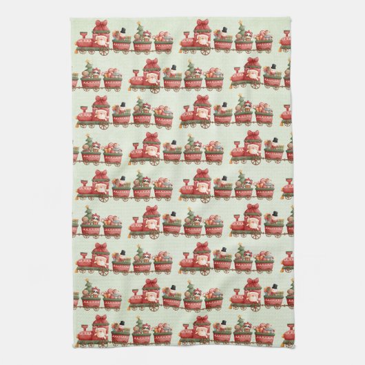 Kute kersttrein met speelgoed theedoek (Verticaal)