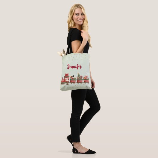 Kute kersttrein met speelgoed tote bag (Op model)