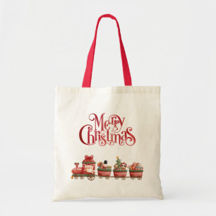 Kute kersttrein met speelgoed tote bag