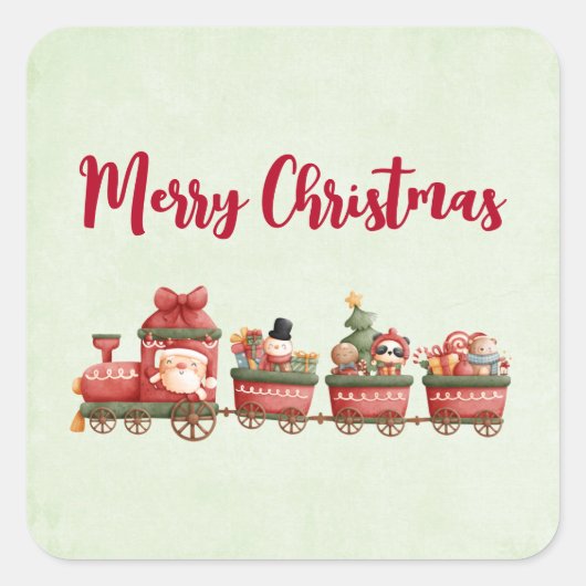 Kute kersttrein met speelgoed vierkante sticker (Voorkant)