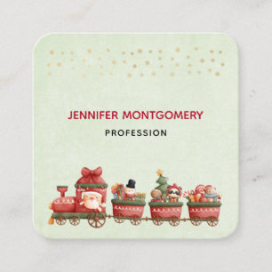 Kute kersttrein met speelgoed vierkante visitekaartje