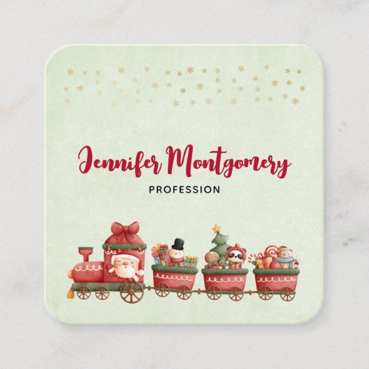 Kute kersttrein met speelgoed vierkante visitekaartje (Voorkant)