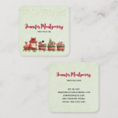 Kute kersttrein met speelgoed vierkante visitekaartje (Voorkant / Achterkant)