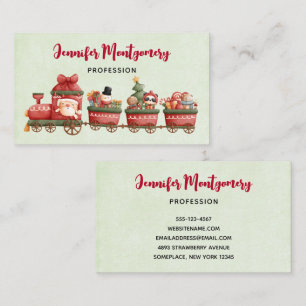 Kute kersttrein met speelgoed visitekaartje