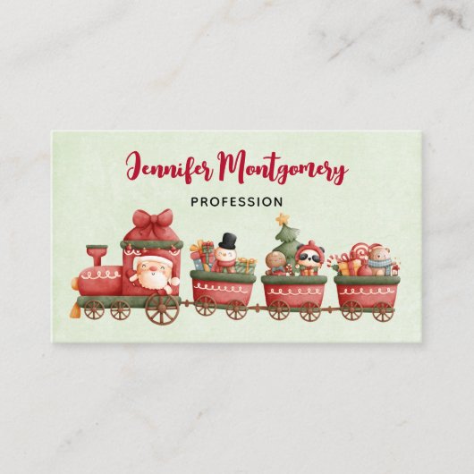 Kute kersttrein met speelgoed visitekaartje (Voorkant)