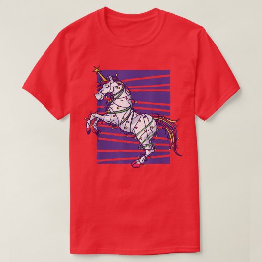 Kute kerstunicorn met kerstboomverlichting t-shirt (Design voorkant)