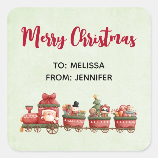 Kute kerstval met speelgoed voor kerstmis vierkante sticker (Voorkant)