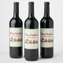 Kute kerstval met speelgoed voor kerstmis wijn etiket