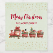 Kute kerstval met speelgoed voor kerstmis wijn etiket (Enkel label)