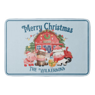 Kute kerstvee op lichtblauw blauw badmat